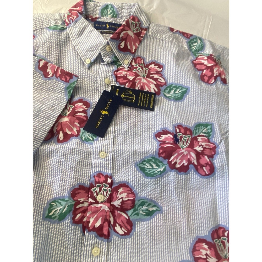 Men's‎ Ralph Lauren Untucked Fit Searsucker with Hibiscus Flowers- NWT-Size 1XB